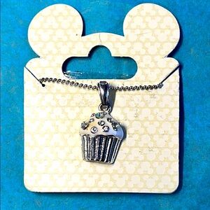 Disney Parks Merchandise Silver Tone and White Enamel Cupcake Pendant Necklace